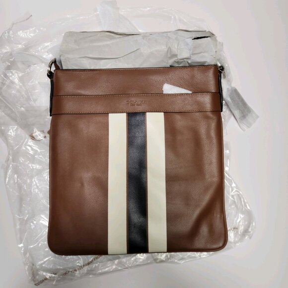 Coach New York Brown Pebbled Leather Charles Varsity Stripe Bag New W Tag - Picture 12 of 13